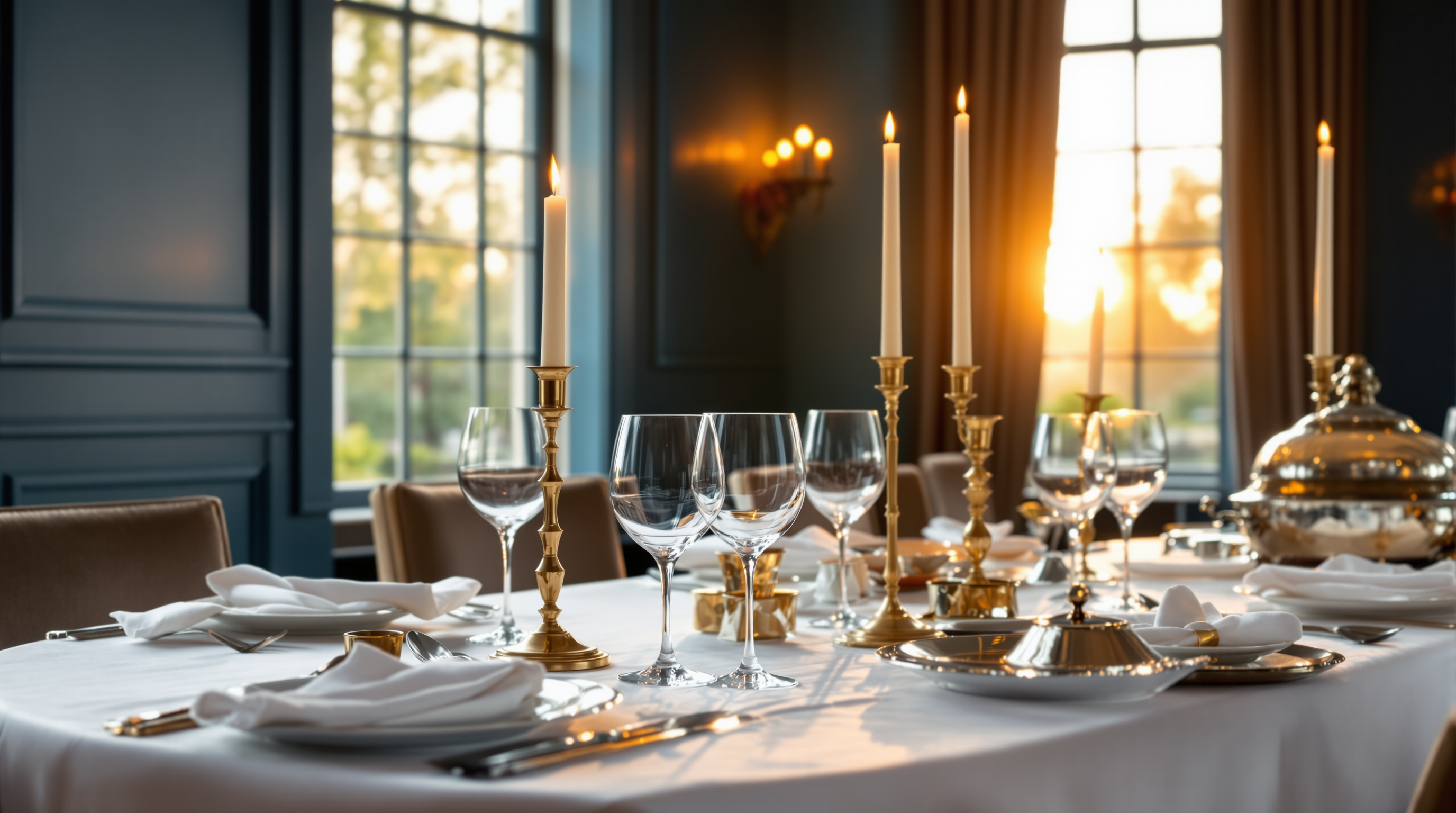 Stijlvol gedekte dinertafel met zilverwerk en kaarslicht in klassieke Hollandse stijl